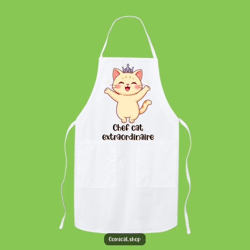Funny Cat Tiara Apron: Chic Twirling Feline Kitchen Wear, Fun Funny Gift for Cooks