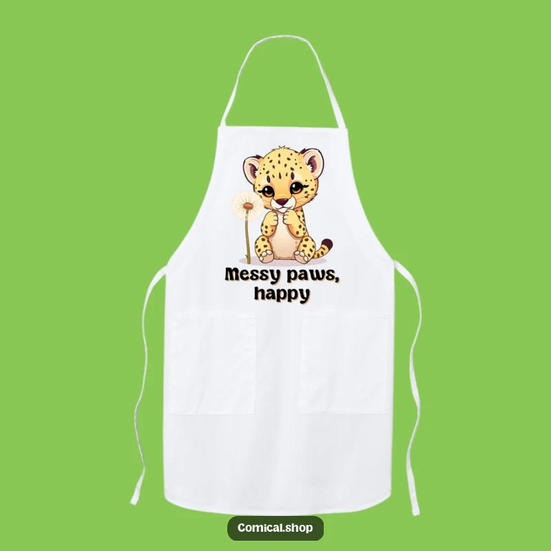 Funny Cheetah Cub Dandelion Apron: Playful Baking Cub Flair Gift