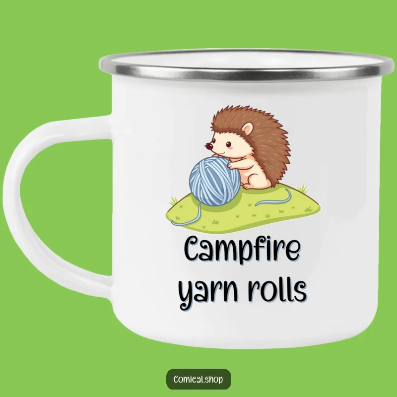 Funny Hedgehog Yarn Camping Mug - Cozy Outdoor Crafting Companion, Funny Gift