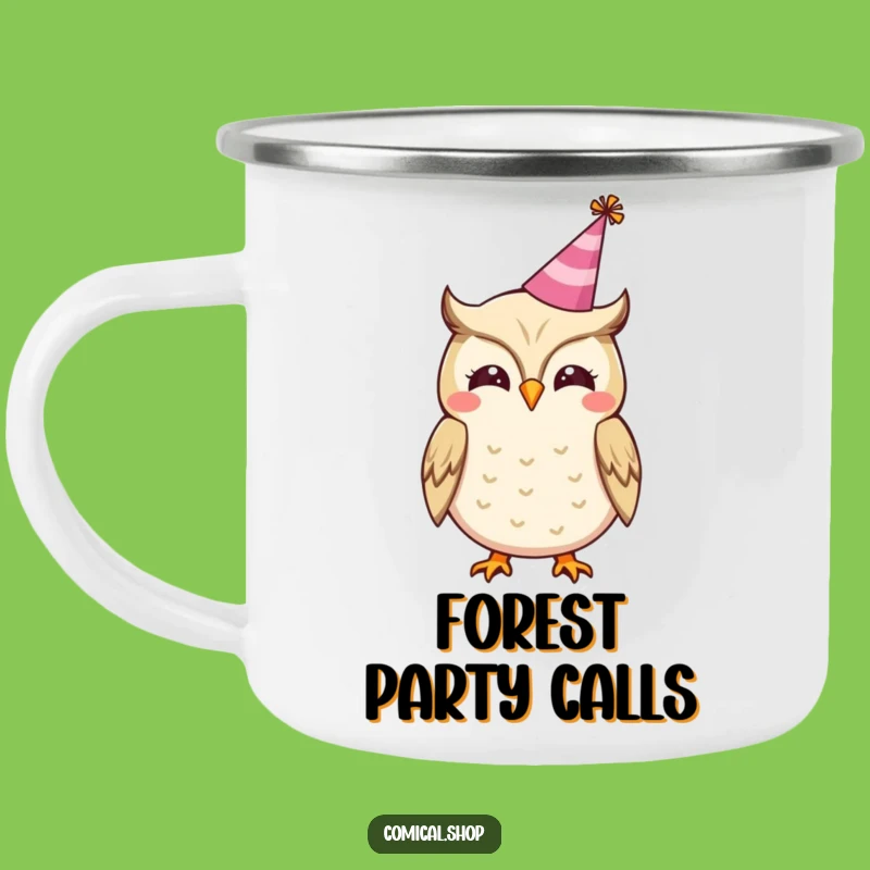 Enjoy your campfire coffee with a hoot of cheer! This funny camping mug features a festive owl ready to celebrate.