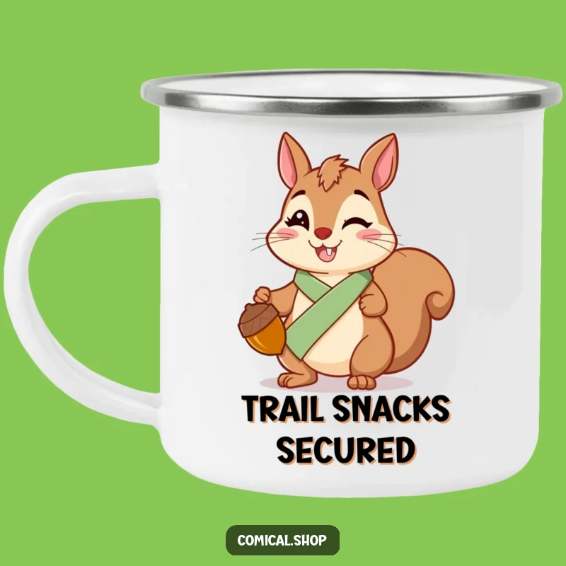 Enjoy your trailside coffee with this 'Funny Squirrel Sash' camping mug. This cheerful squirrel is ready for any outdoor escapade.
