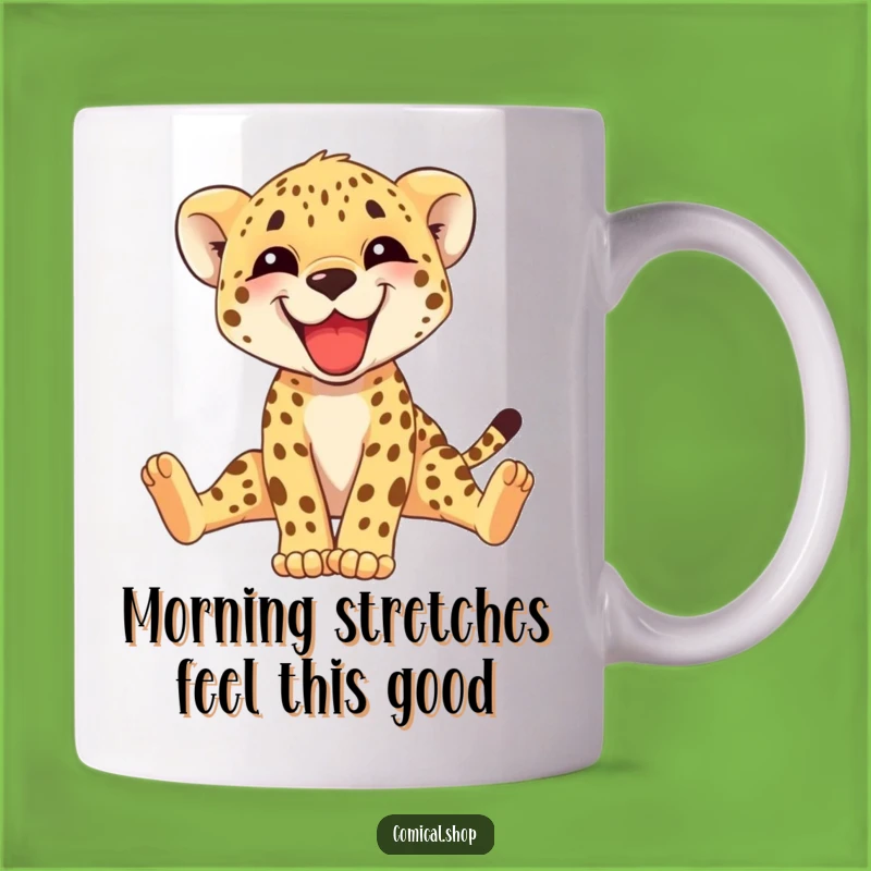 Funny Cheetah Cub Stretching Mug: Adorable Animal Gift for Cheetah Lovers