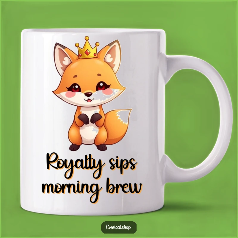 Start your day with a smile and this 'Funny Royal Fox' mug. This cute crowned fox is ready to add some regal charm to your morning brew.