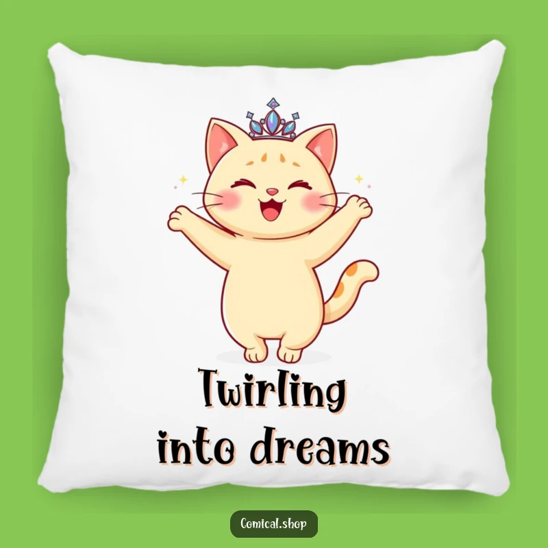 Add a touch of cuddly elegance to your space with this 'Funny Cat Tiara' pillow. This happy, twirling cat is perfect for relaxation.