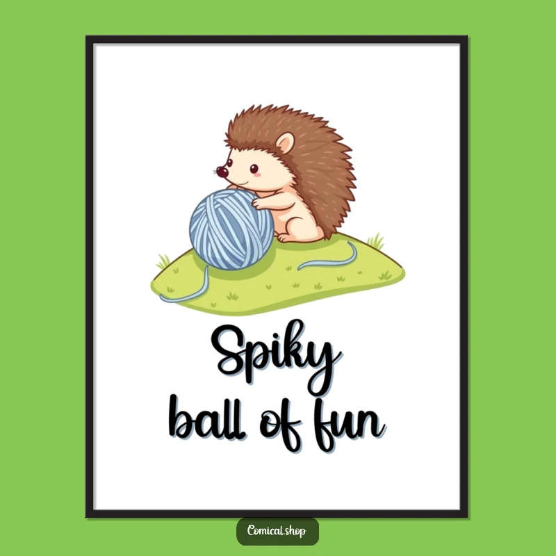 Funny Hedgehog Yarn Digital Art - Cozy Rolling Printable, Whimsical Funny Gift