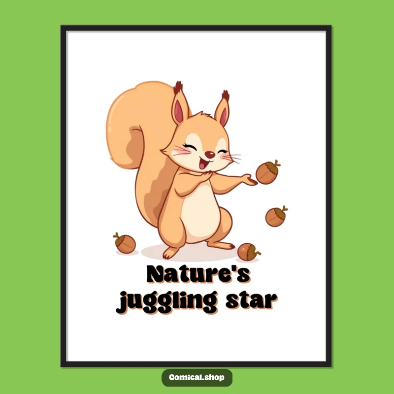 Funny Squirrel Acorn Juggling Digital Art - Instant Whimsical Decor Gift!