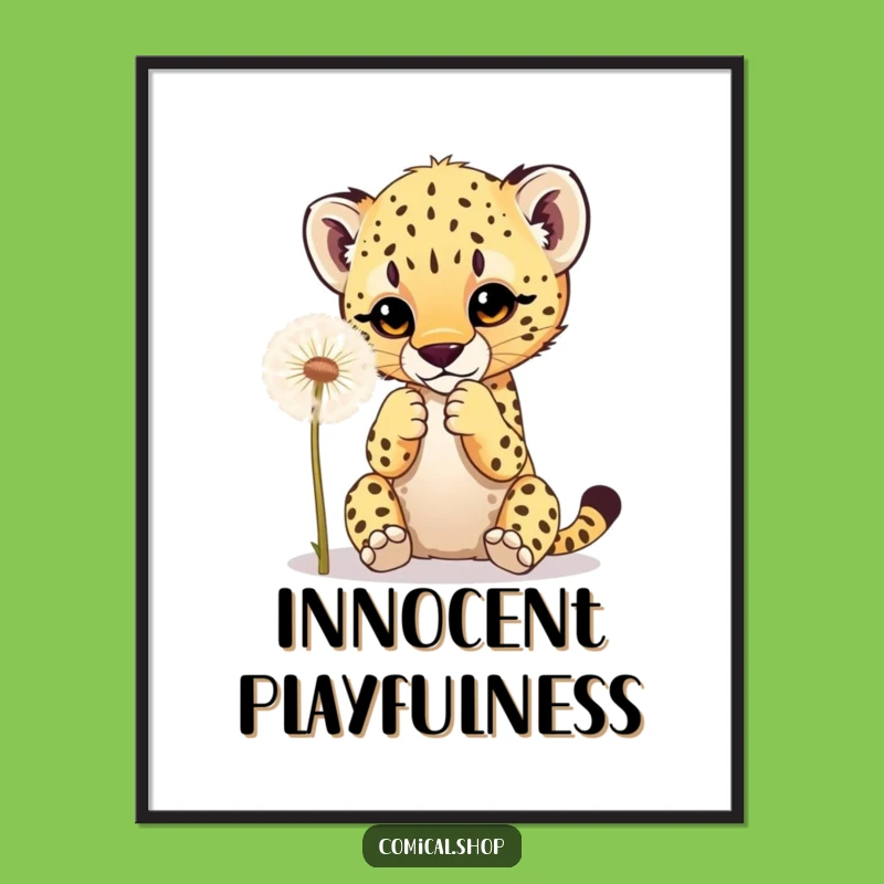 Funny Cheetah Cub Dandelion Digital Art: Playful Cub Decor Gift