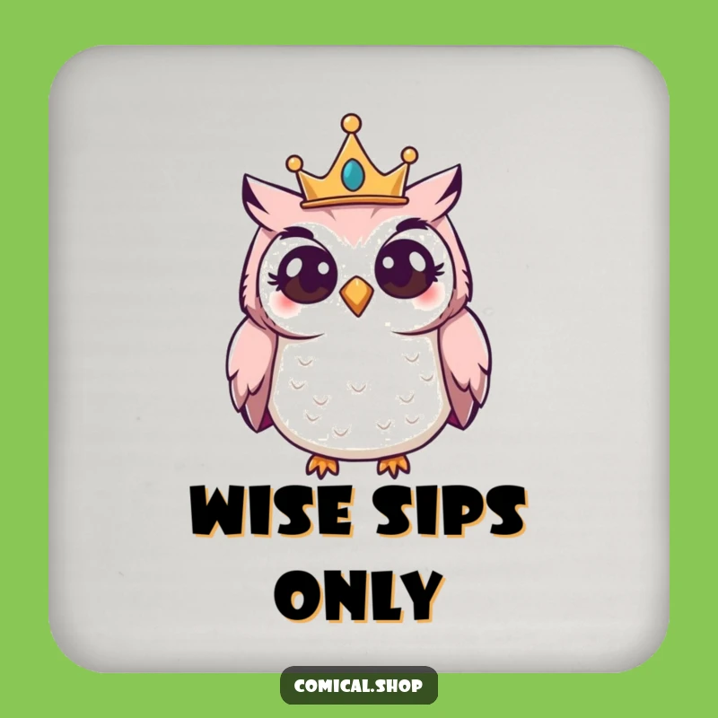 Funny Owl Crown Coaster: Curious Giggling Bird Decor, Protective Funny Gift for Tables