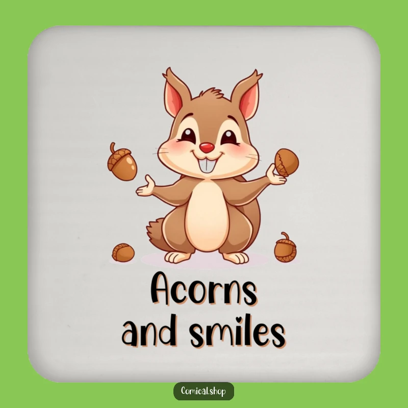 Funny Squirrel Juggling Drink Coaster - Playful Acorn Protection, Unique Funny Gift
