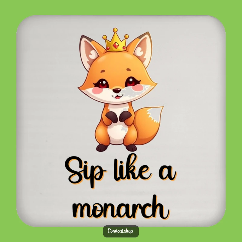 Funny Fox Crown Coaster: Chic Royal Fox Decor, Protective Funny Gift for Tables
