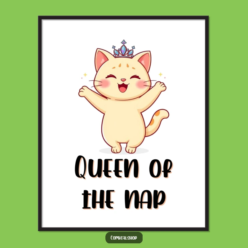 Funny Cat Tiara Poster: Graceful Twirling Feline Art, Elegant Funny Gift for Wall Decor