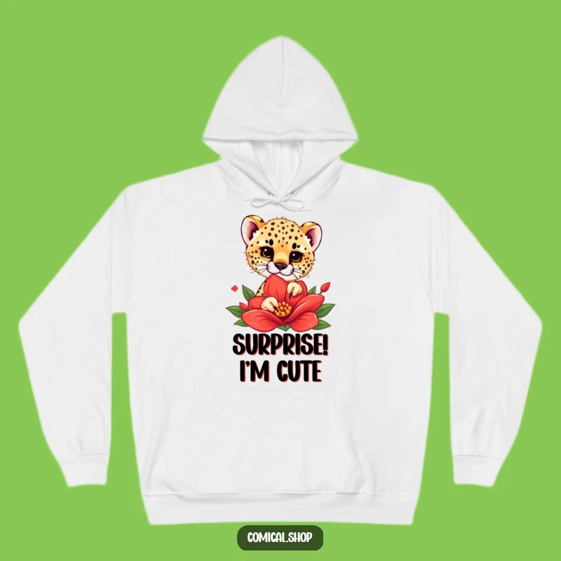 Funny Cheetah Cub Flower Peek Hoodie - Cozy & Cute Surprise, Perfect Gift