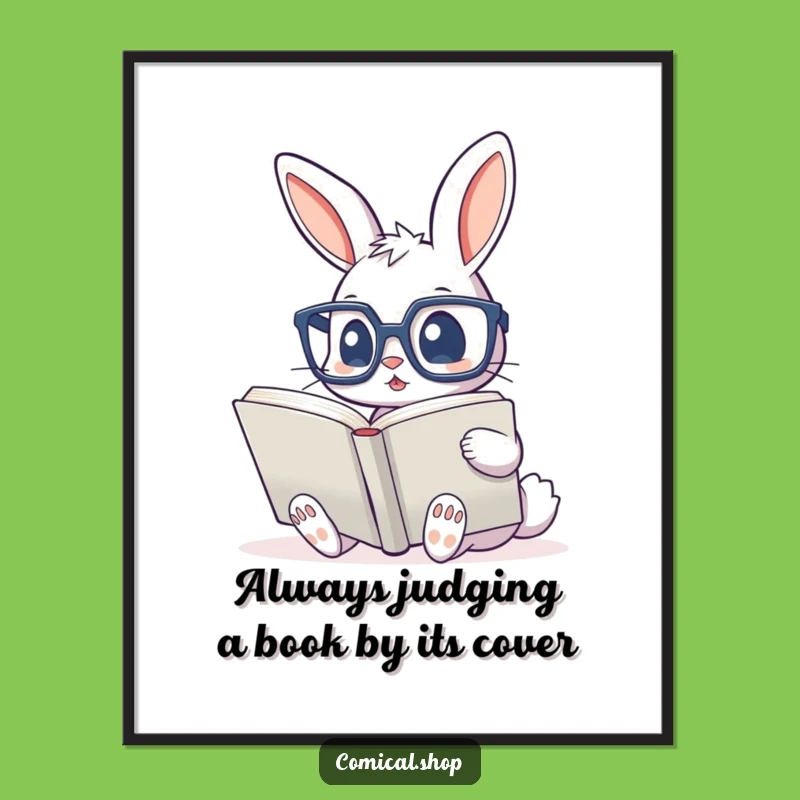 Decorate your space with this free printable wall art of a bookish bunny. Easy to print at home for a quirky and humorous touch.