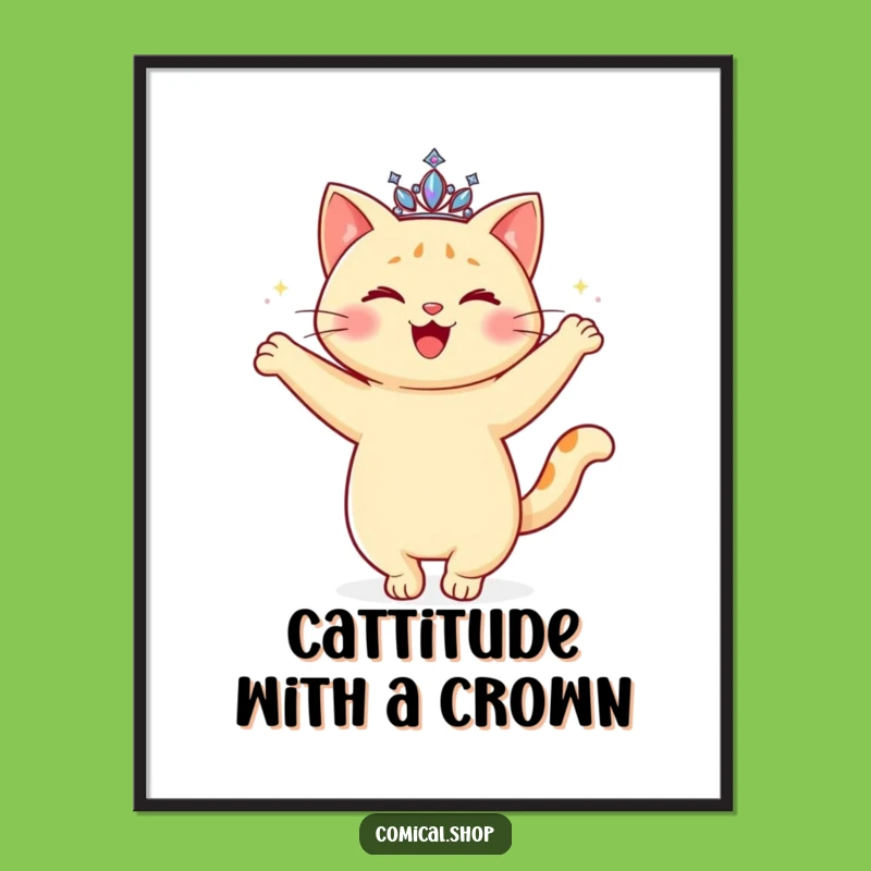 Free Printable Cat Wall Art: Happy Tiarad Cat Twirling Gracefully Downloadable Art Gift