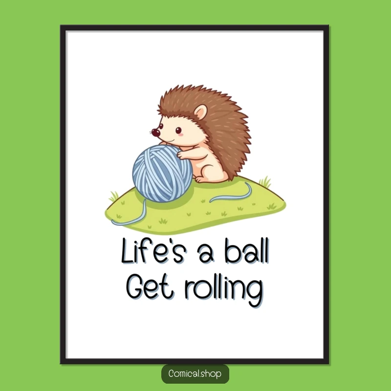 Free Printable Hedgehog Wall Art: Yarn Rolling Funny Woodland Creature Downloadable Decor
