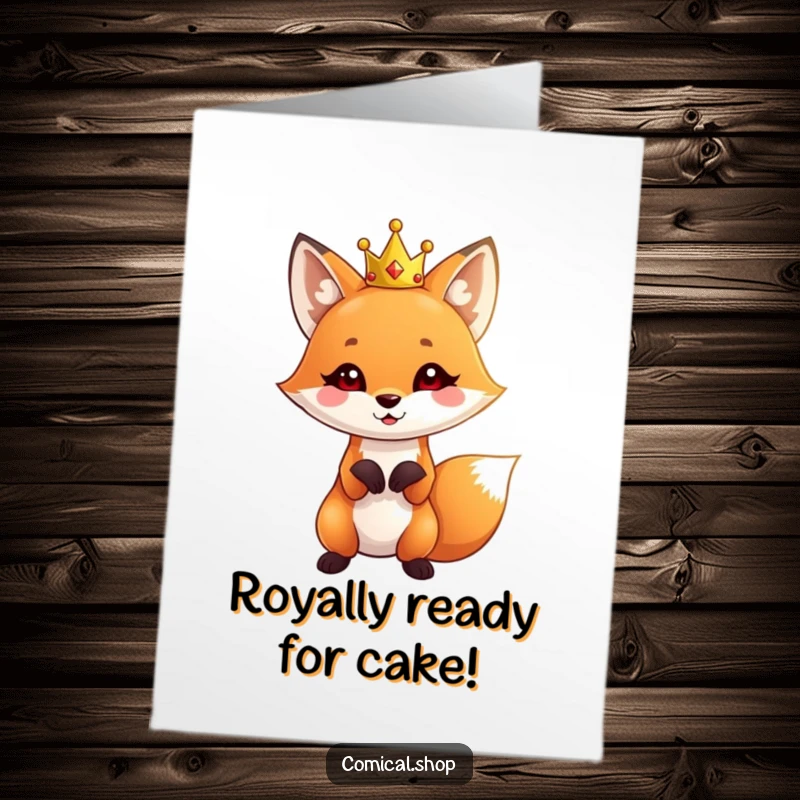 Funny Free Printable Birthday Card: Cute fox in a tiny crown striking a playful pose, ready to deliver birthday cheer.