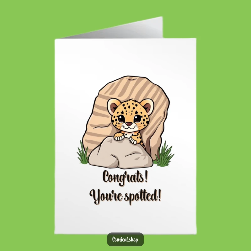 Free Printable Congrats Card: Cheetah Cub Peeking Funny Downloadable Gift!