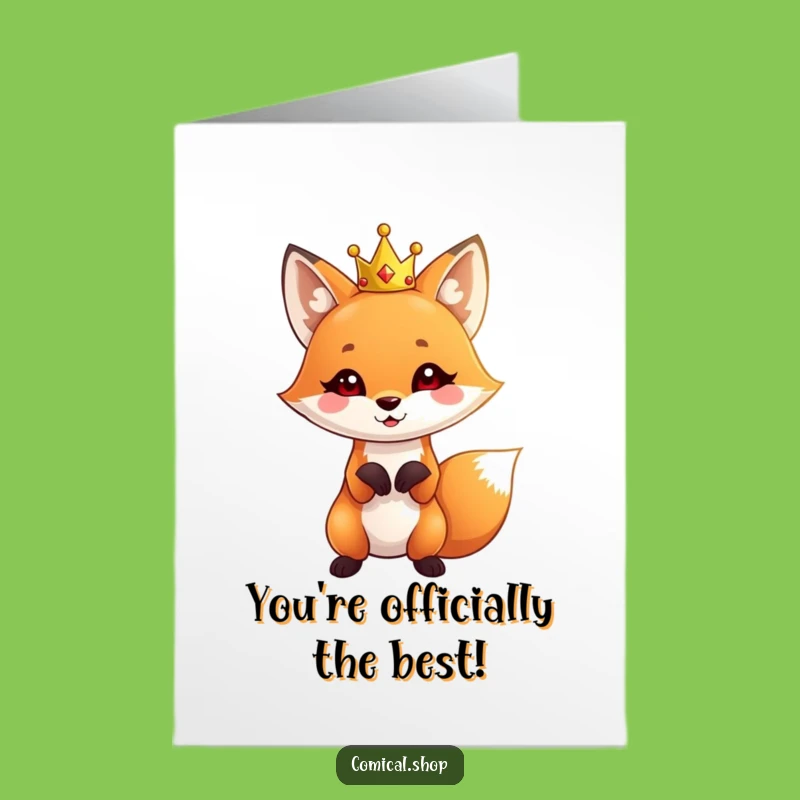 Free Printable Fox Congratulations Card: Crowned Fox Celebrating Success Printable Gift