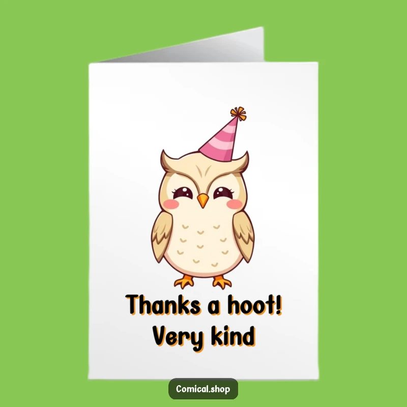 Free Printable Owl Thank You Card: Party Hat Hooting Gratitude Funny Downloadable