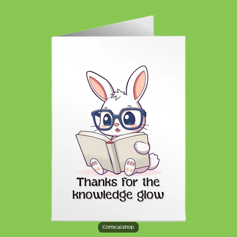 Free Printable Bunny Thank You Card: Glasses-Wearing Scholar Expressing Gratitude Funny Downloadable