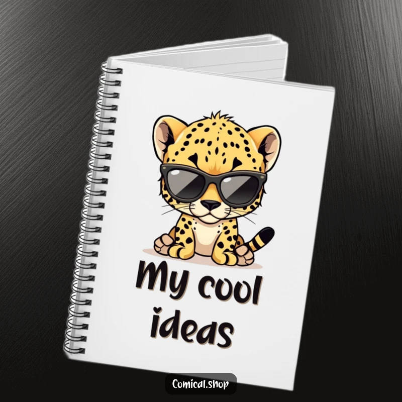 Funny cheetah cub notebook with a cool cub wearing oversized sunglasses, ideal for journaling and note-taking.