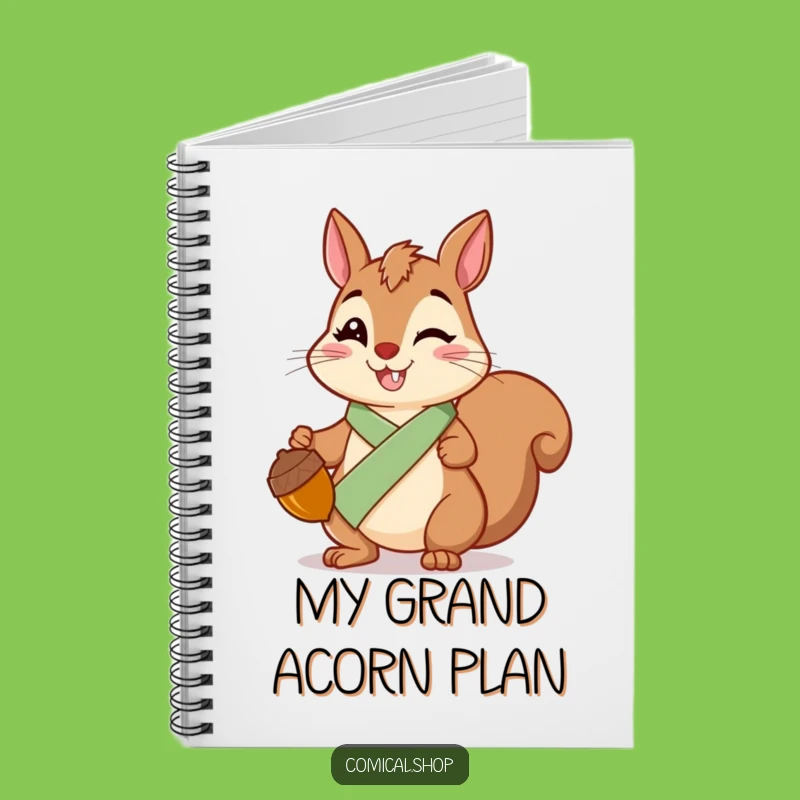 Jot down your thoughts and plans in this 'Funny Squirrel Sash' notebook. This cheerful squirrel with its prize acorn is your perfect companion.