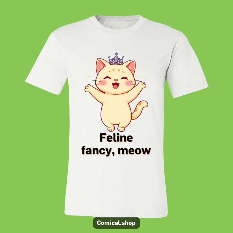 Funny Cat Tiara T-Shirt: Graceful Twirling Feline Tee, Adorable Funny Gift for Cat Moms